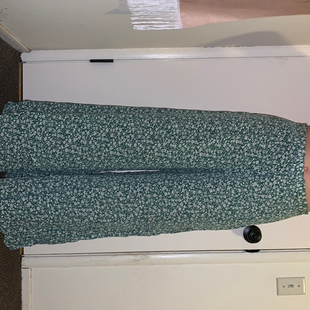 Flared Green Pants with White Flower